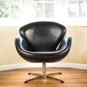 Black Leather Swan Chair after Arne Jacobsen front 1