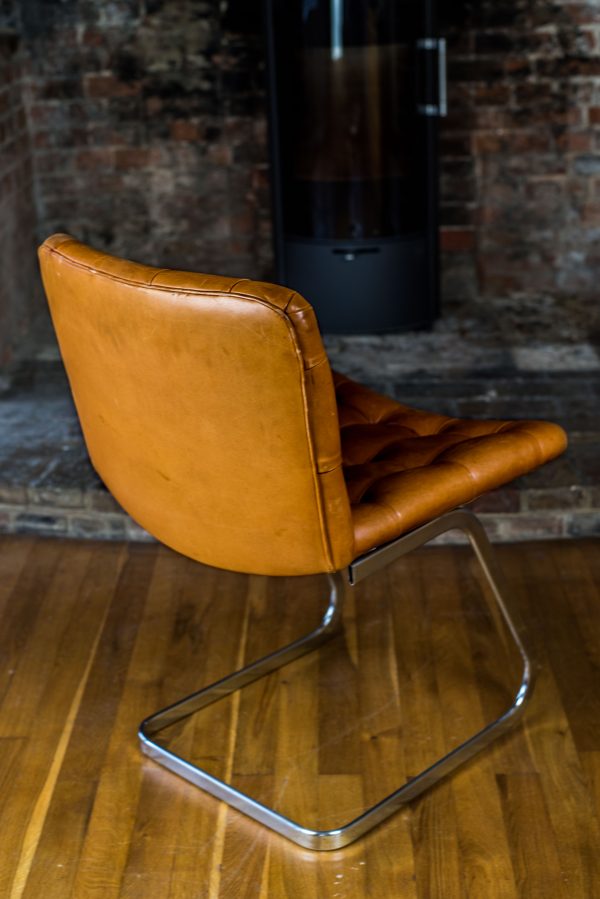 Italian Tan Leather Dining Chairs rear side