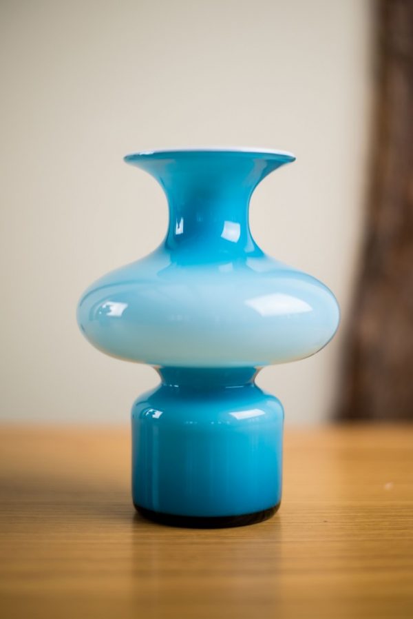 Holmegaard Cased Blue Bulge Glass Vase Carnaby Range Per Lutken 9