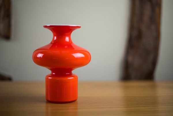 Holmegaard Cased Red Bulge Glass Vase Carnaby Range Per Lutken 3