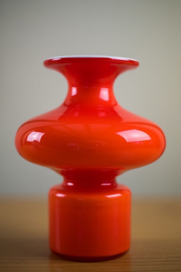 Holmegaard Cased Red Bulge Glass Vase Carnaby Range Per Lutken 2