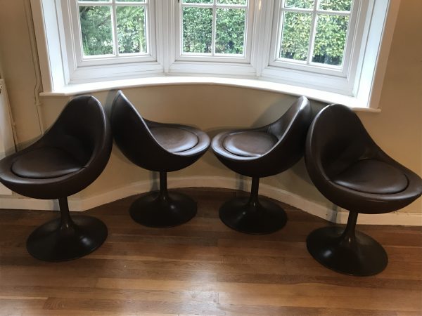 60s Scandanavian Furniture: Börje Johanson Venus Chairs in Simulated Brown Leather
